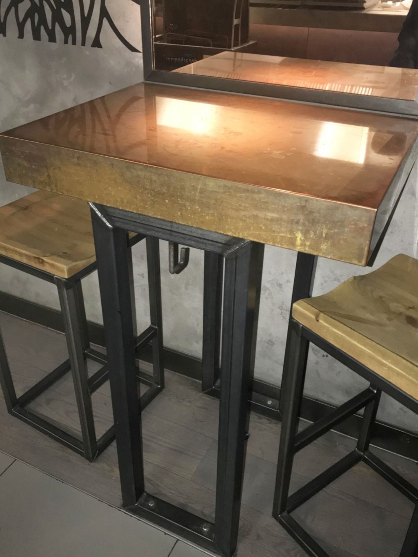 1 x Restaurant Poser Table With Industrail Metal Base and Copper Top - Size H110 x W60 x D75 cms - - Image 4 of 5