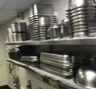 2 x Stainless Steel Wall Mounted Shelves With Over 70 Items to Include Cooking Pans, Gastro Pans,