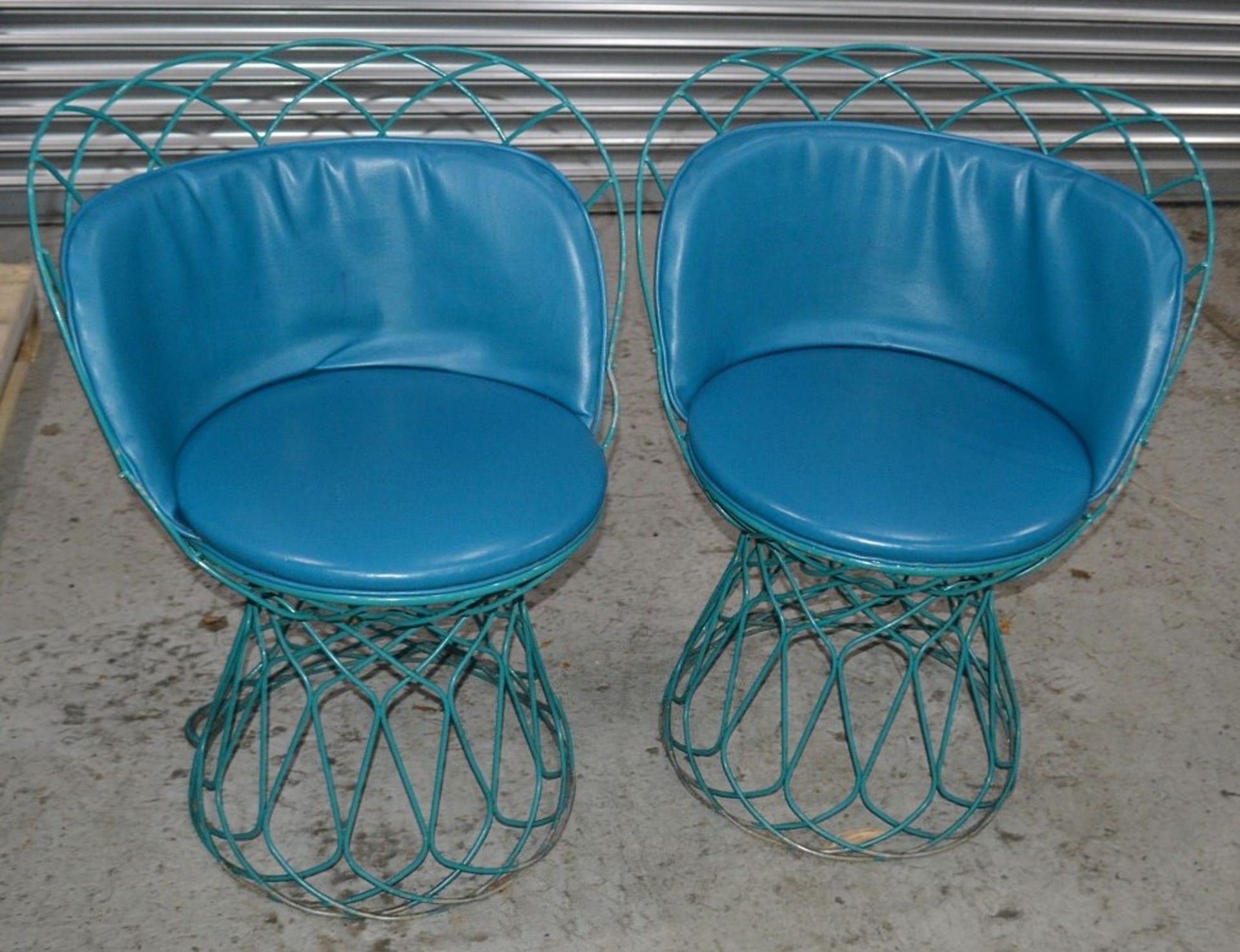 2 x Commercial Outdoor Wire Bistro Chairs With Padded Seats In Blue - Dimensions: H80 x W62 x D45cm