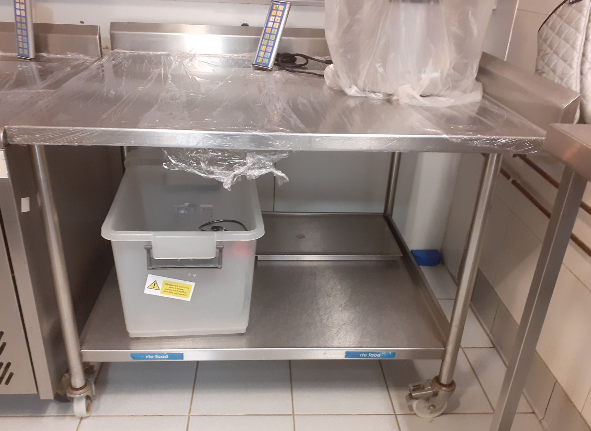 1 x Stainless Steel Prep Counter on Castors - Features Upstand and Undershelf - CL582 - Location: