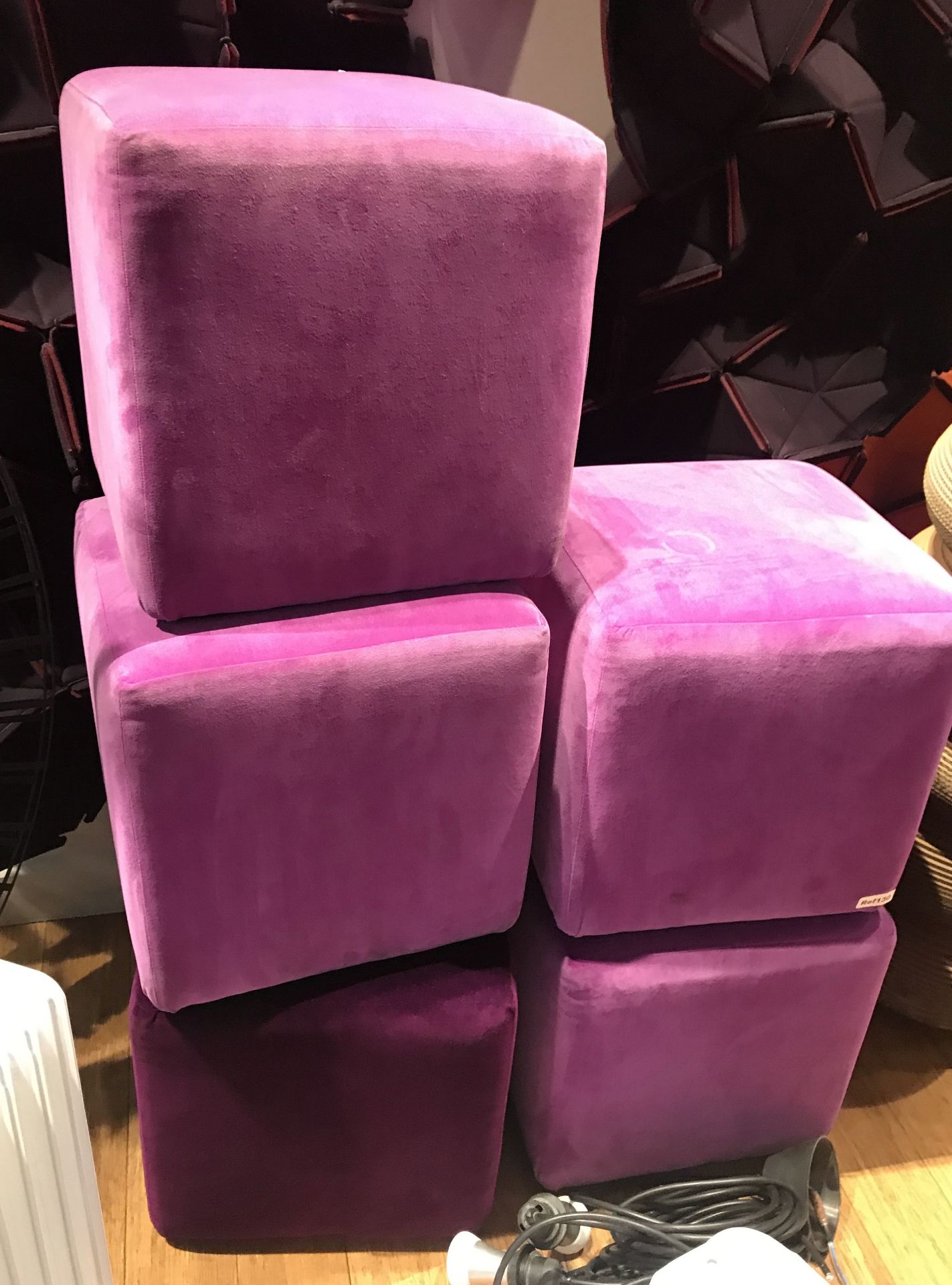 5 x Pink Velvet Cube Seating Stools / Footrests - Size 42 x 42 cms - Ref: 130 - CL587 - Location: - Image 2 of 4