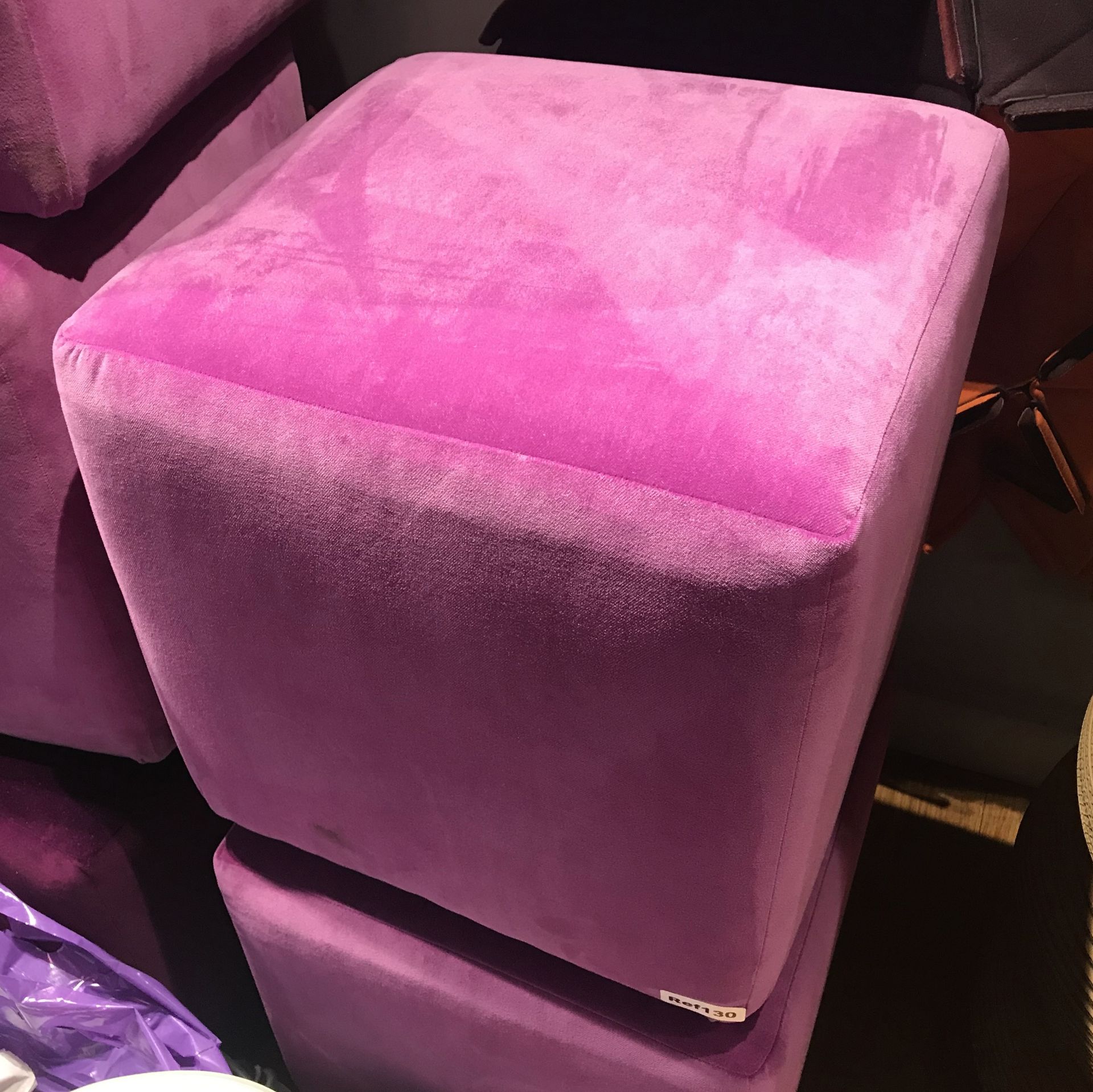 5 x Pink Velvet Cube Seating Stools / Footrests - Size 42 x 42 cms - Ref: 130 - CL587 - Location: