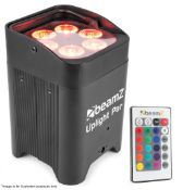 8 x BeamZ Battery Uplighters in wheeled Charging Case PSU, Remote Control & IEC Cables - Ref: 705