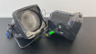 2 x ETC Fresnel Source Four Stage Lights With 16A PS In Flight Case Inc Clamps & Barndoor - Ref: 885