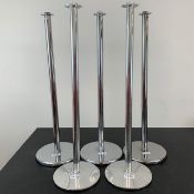 5 X VIP Chrome Pole And Rope Barriers Includes 4 X Black Rope, 4 X Blue Rope And 2 X Red Rope - Ref: