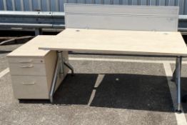 1 x Assorted Office Set Including: Birch Desk, Pedestal and Grey Divider- Location: Altrincham WA14