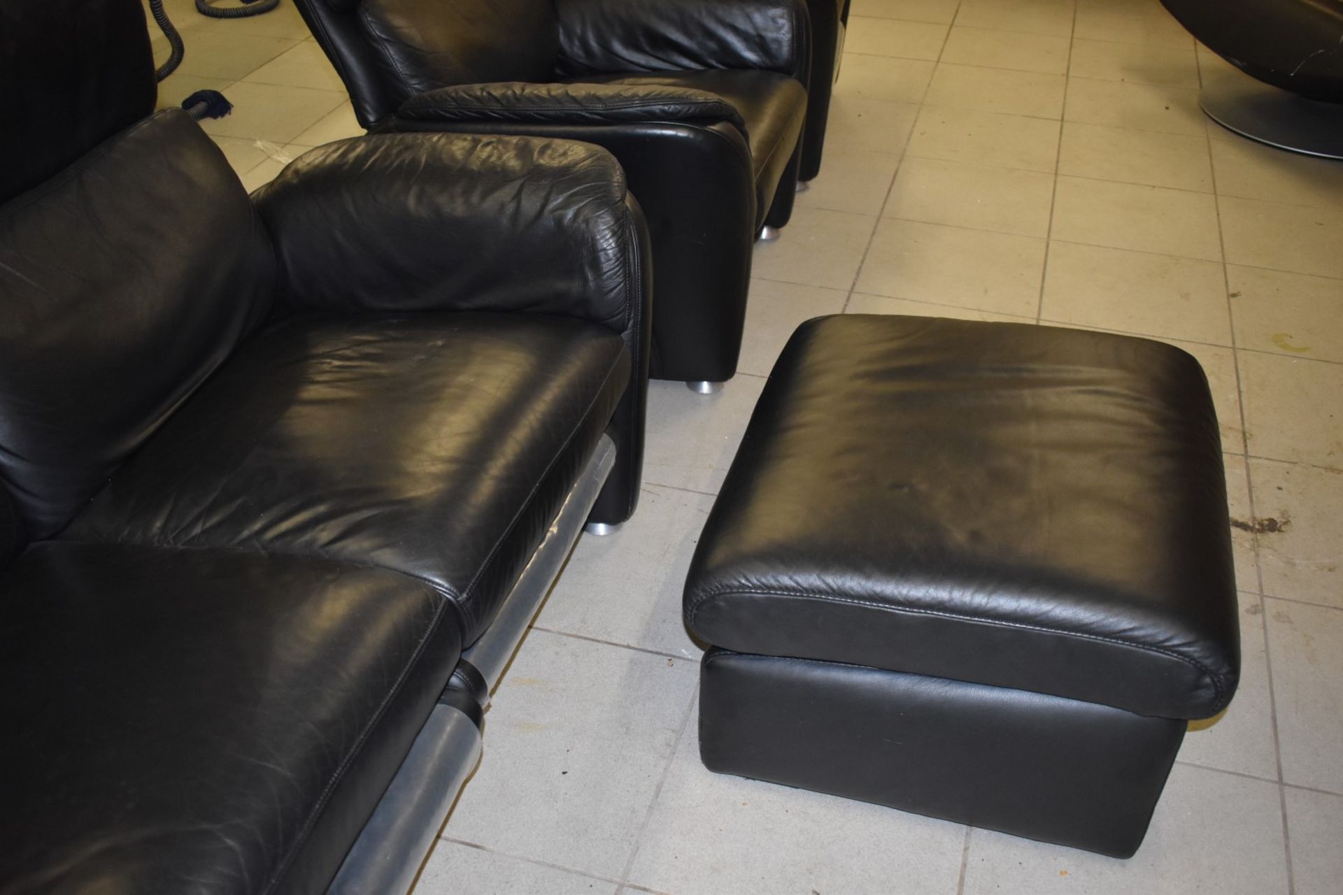 1 x Black Leather Reclining Sofa Set With Two Reclining Armchairs and Footstool - To Be Removed From - Image 8 of 14