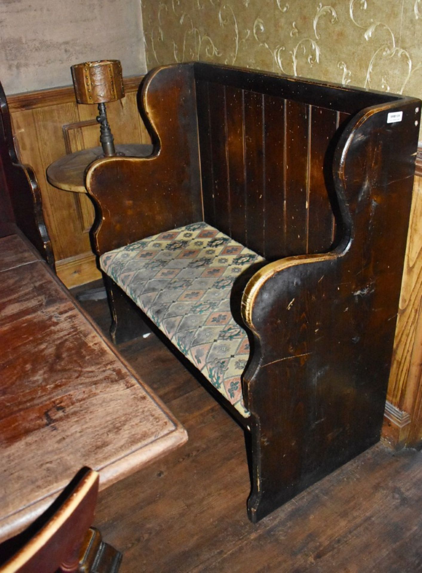 2 x Small Church Pew Seating Benches and Table With Lamp - Monks Bench - CL586 - Location: Stockport - Image 3 of 4