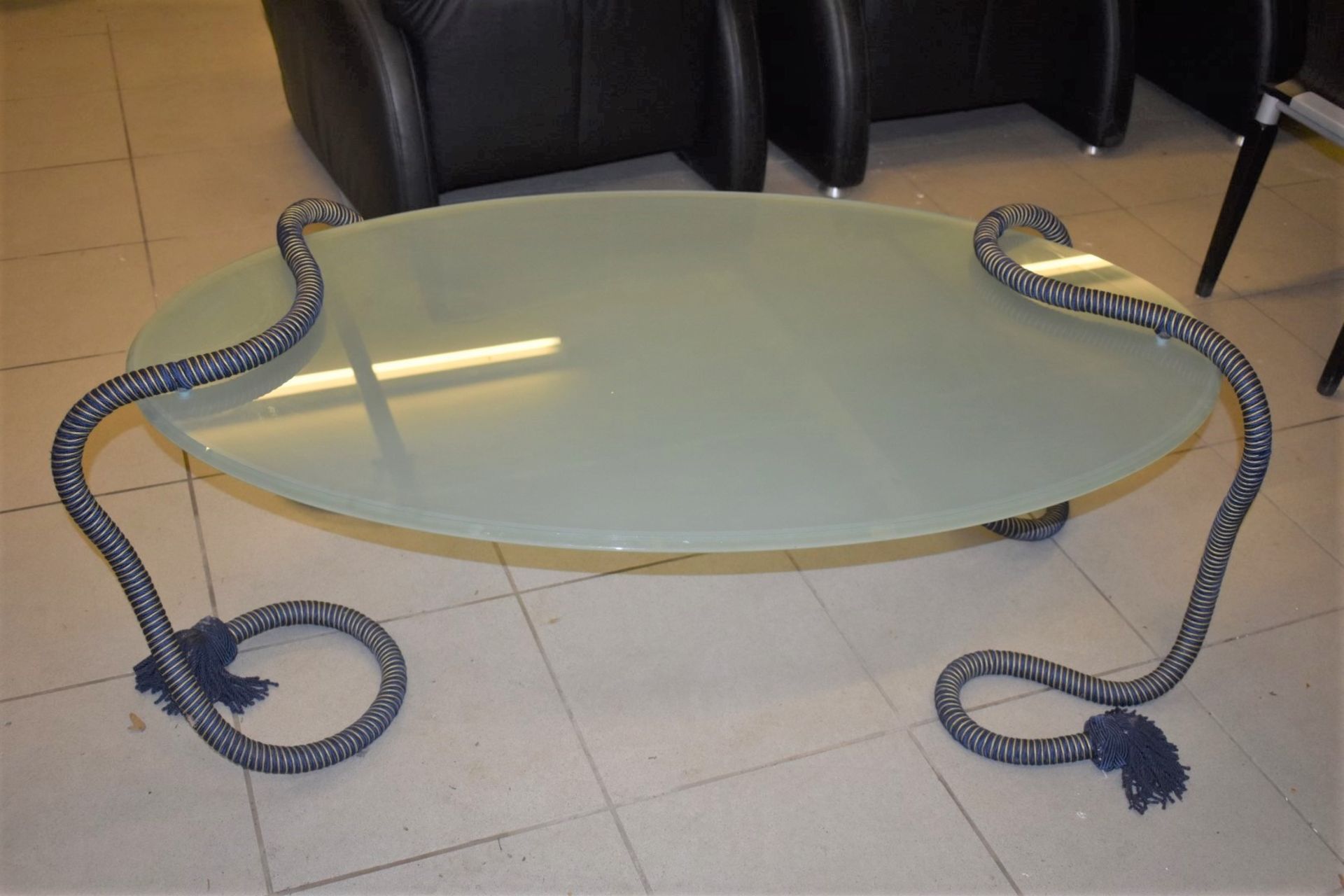 1 x Smoked Glass Coffee Table - Elevated Design With Rope Legs - To Be Removed From an Exclusive - Image 4 of 5