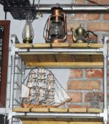 Assorted Collection of Vintage Items Includes Two Model Ships and Four Lamps - CL586