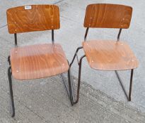 12 x Commercial Stackable Chairs With Attractive Wooden Seats And Back Panels On Sturdy Metal Frames