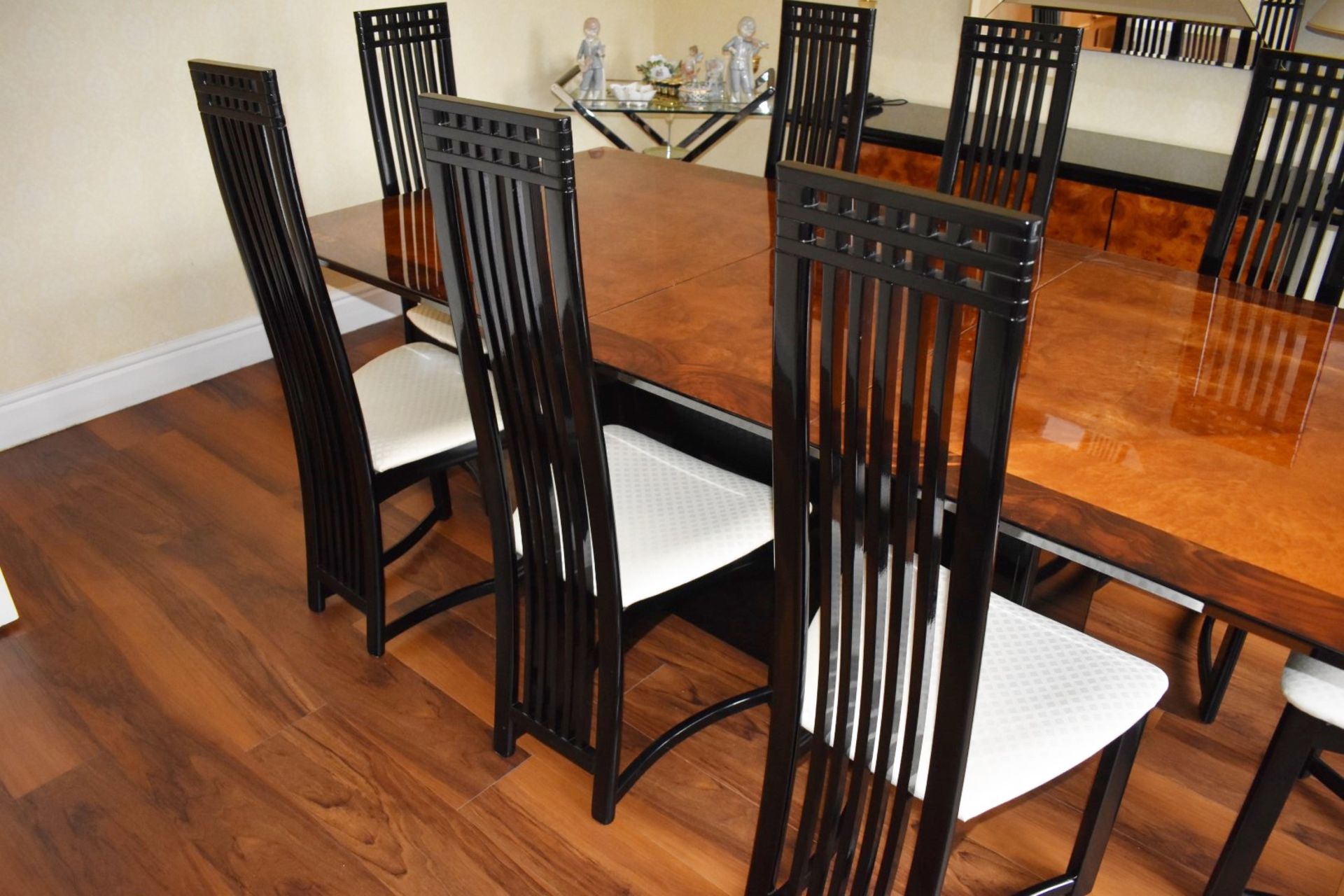 8 x High Back Dining Chairs - Set of Eight Elegant High Back Oriental Style Chairs With Black Finish - Image 8 of 11