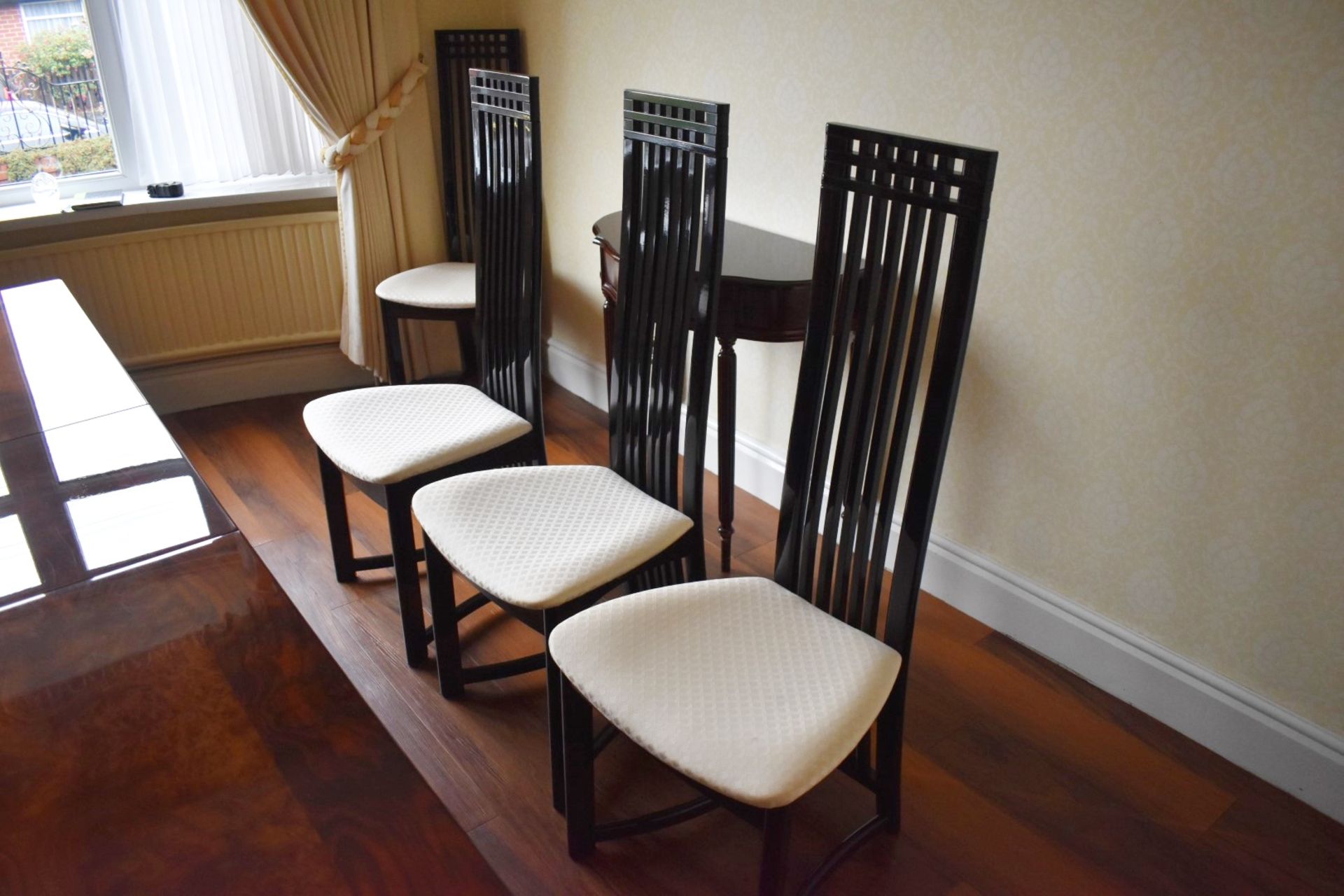 8 x High Back Dining Chairs - Set of Eight Elegant High Back Oriental Style Chairs With Black Finish