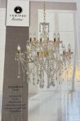 1 x Lumineo Home 12 Arm Chandelier in Crystal Glass and Gold - Ex Display- Location: Altrincham WA14