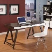 1 x Blue Suntree Ellwood Trestle Desk With a Dark Walnut Finish and Three White Storage Drawers -