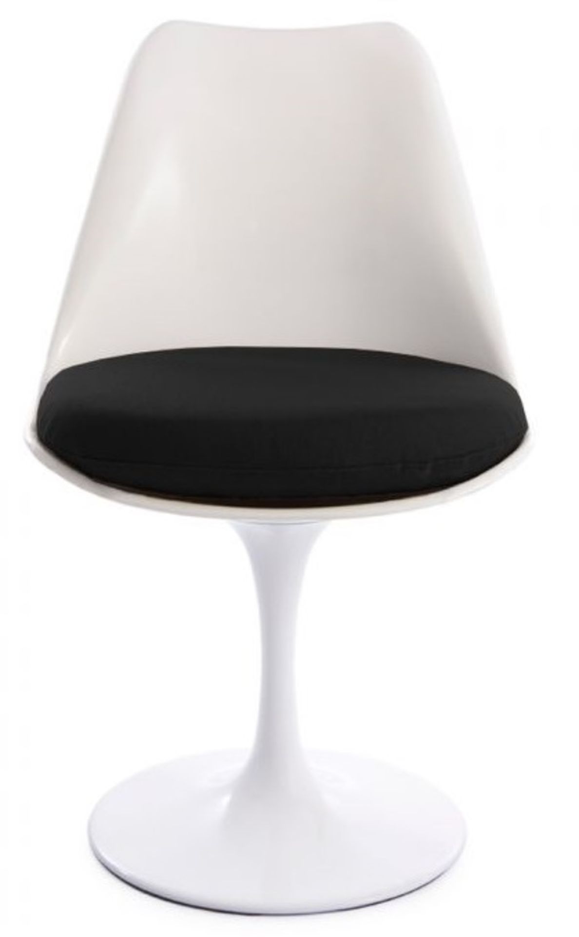 1 x Eero Saarinen Inspired Tulip Armchair In White With Black Faux Leather Cushion - Brand New Boxed - Image 2 of 4