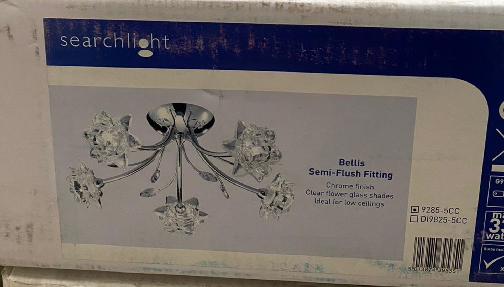 1 x Searchlight Bellis II Semi-flush fitting in chrome - Ref: 9285-5CC - New and Boxed - RRP: £100
