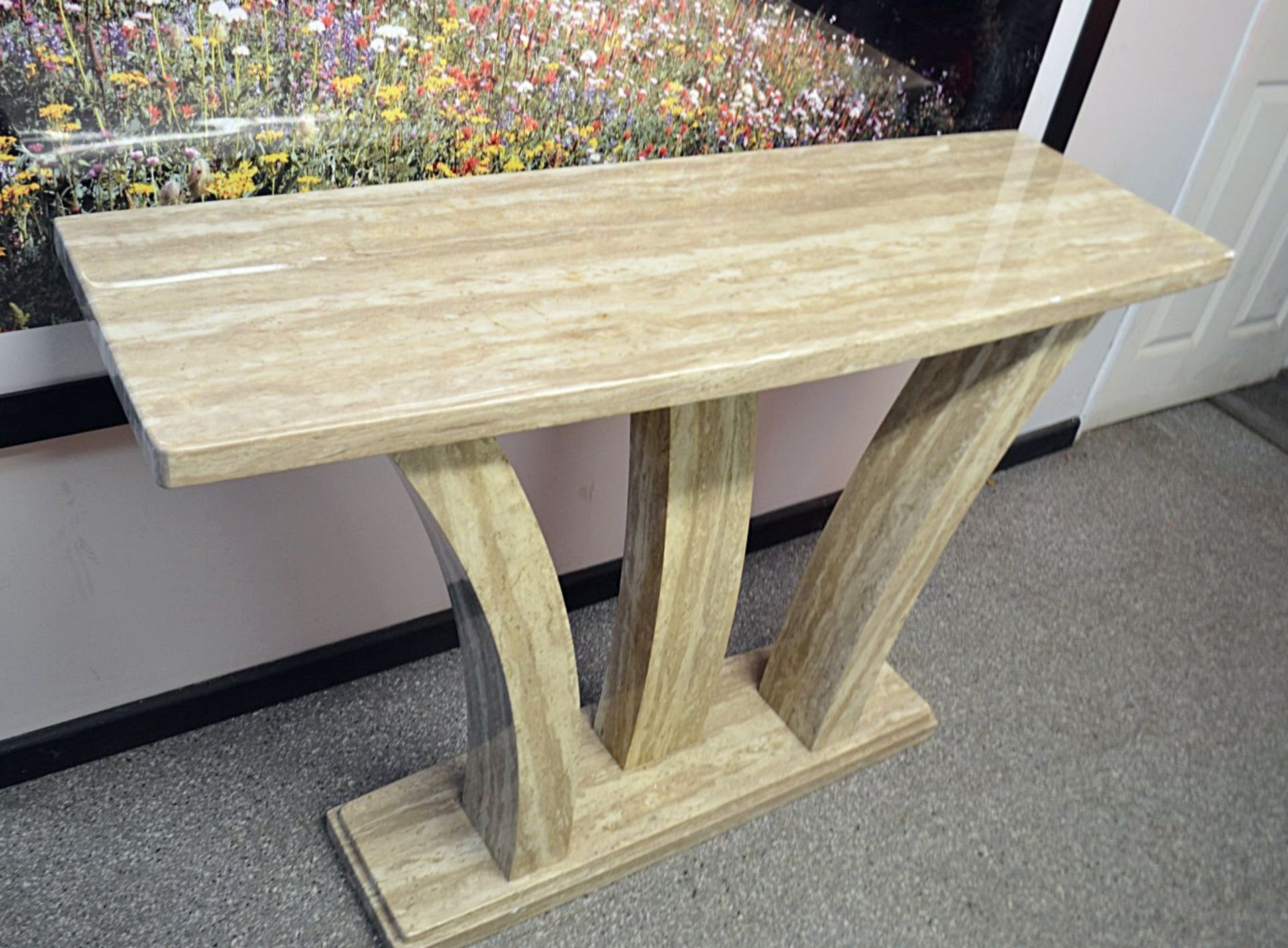 1 x Elegant Faux Marble Console Table - Dimensions: H79 x W126 x D41cm *Read Condition Report*