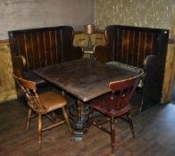 2 x Small Church Pew Seating Benches and Table With Lamp - Monks Bench - CL586 - Location: Stockport