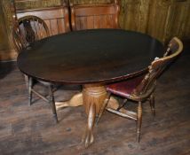 1 x Large Restaurant Table With Large Claw Feet Pedestal and Two Chairs - CL586