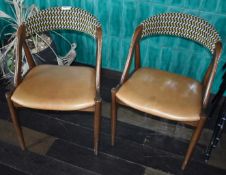 2 x Dining Chairs With Bent Wood Frames, Tan Seats and Fabric Backrests - Ref: RB153 - CL558 -