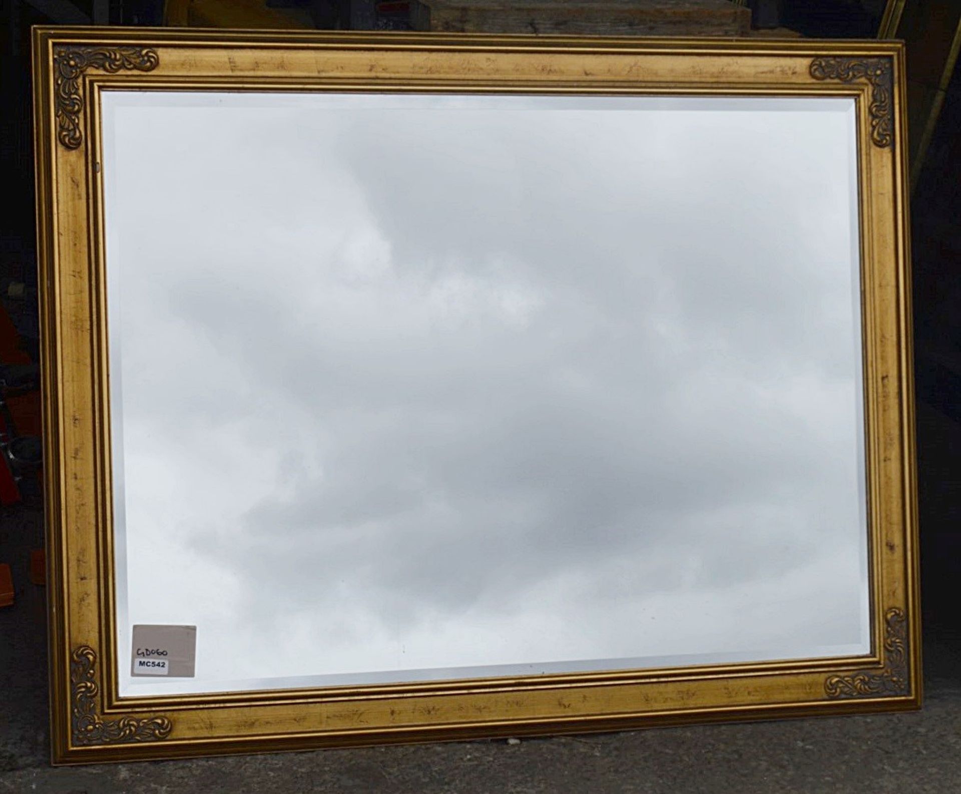 1 x Large Statement Mirror In A Gold Frame With An Aged Finish - Dimensions: 141 x 110cm