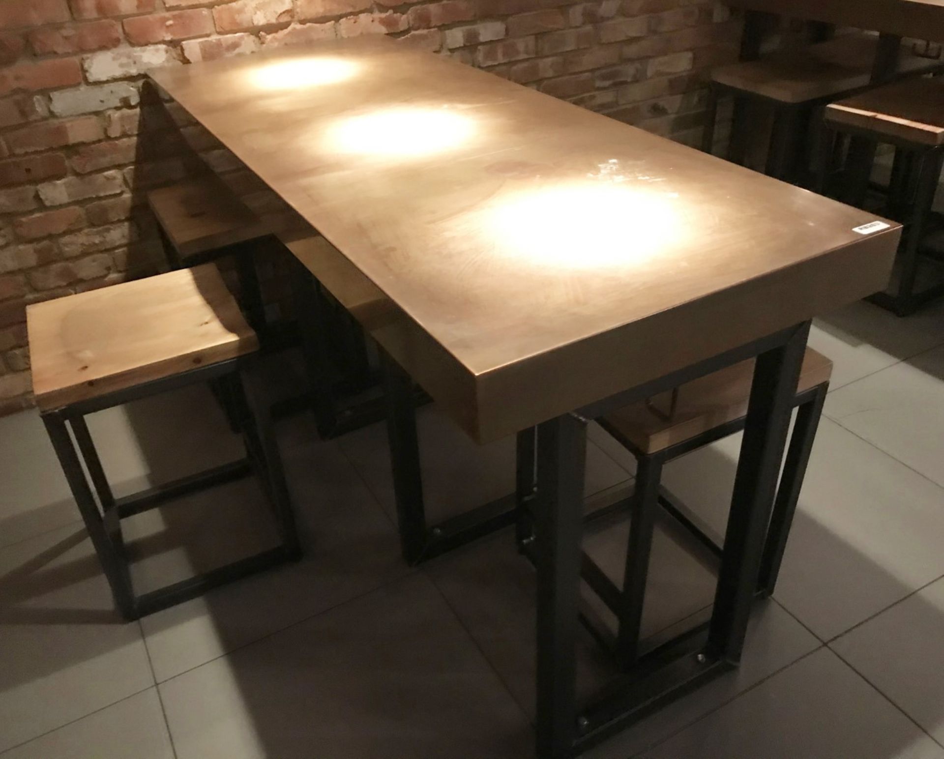 1 x Restaurant Dining Table With Industrial Metal Base and Copper Top - Size H91 x W180 x D70 cms - - Image 5 of 7