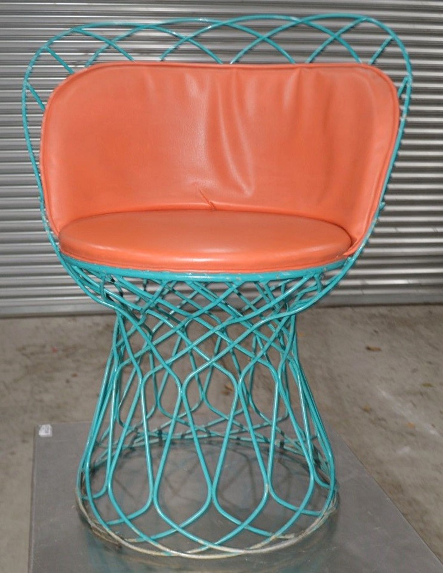 2 x Commercial Outdoor Wire Bistro Chairs With Padded Seats In Orange - Dimensions: H80 x W62 x D45c - Image 5 of 6