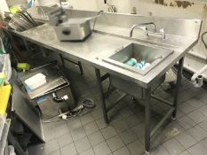 1 x Stainless Steel Prep Bench With Food Prep Sinks, Mixer Taps and Drop In Perforated Wash Bowl -