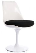 1 x Eero Saarinen Inspired Tulip Armchair In White With Black Faux Leather Cushion - Brand New Boxed
