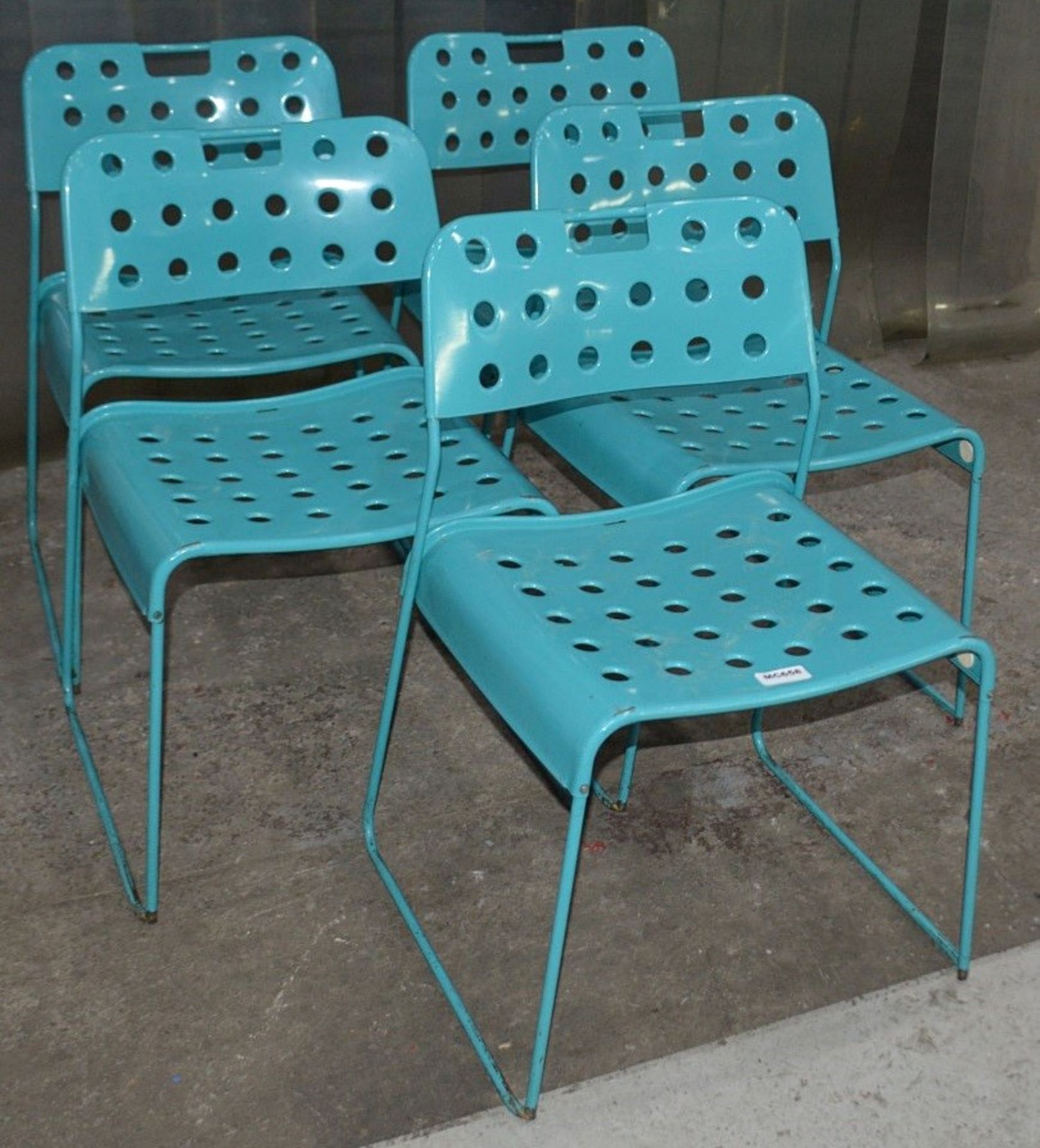 5 x Rustic Metal Commercial Bistro Chairs In Blue - Dimensions: H74 x W44 x D45cm, Seat 47cm - Image 3 of 4