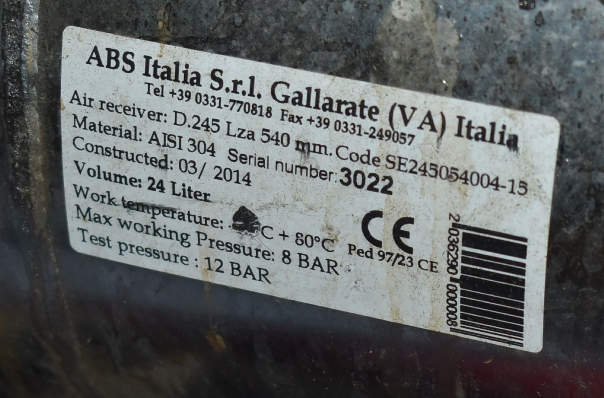 1 x ABS Italia Air Compressor - 24 Liter, 240v, AISI 304 Stainless Steel - CL586 - Image 2 of 5