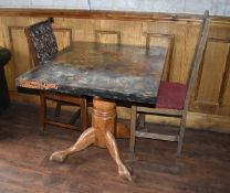 1 x Restaurant Table With Large Claw Feet Pedestal, Unique Table Top and Two Chairs - CL586 -