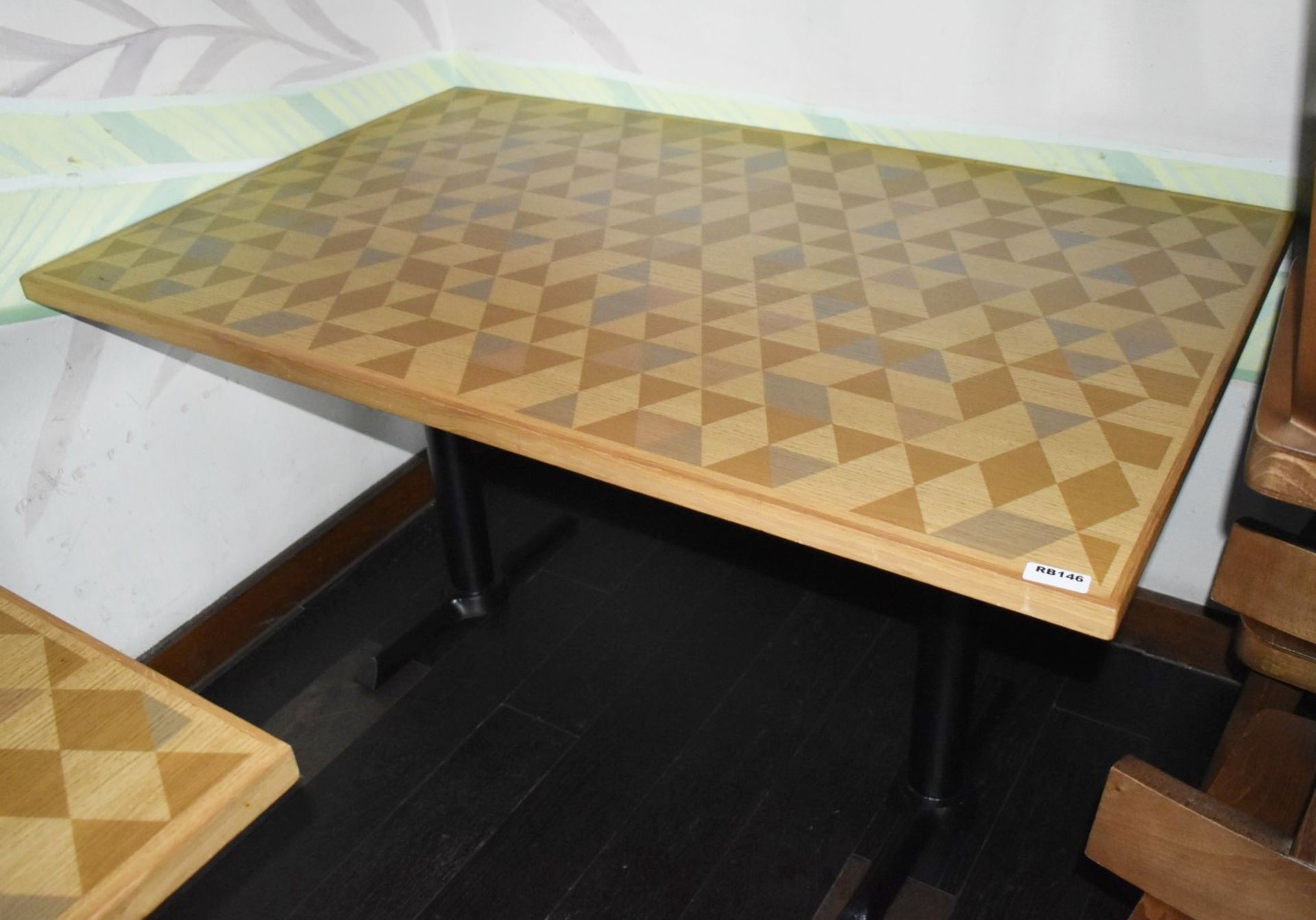 1 x Large Dining Table With Wooden Top, Cast Metal Base and Geometric Design - Size H77 x W140 x D90