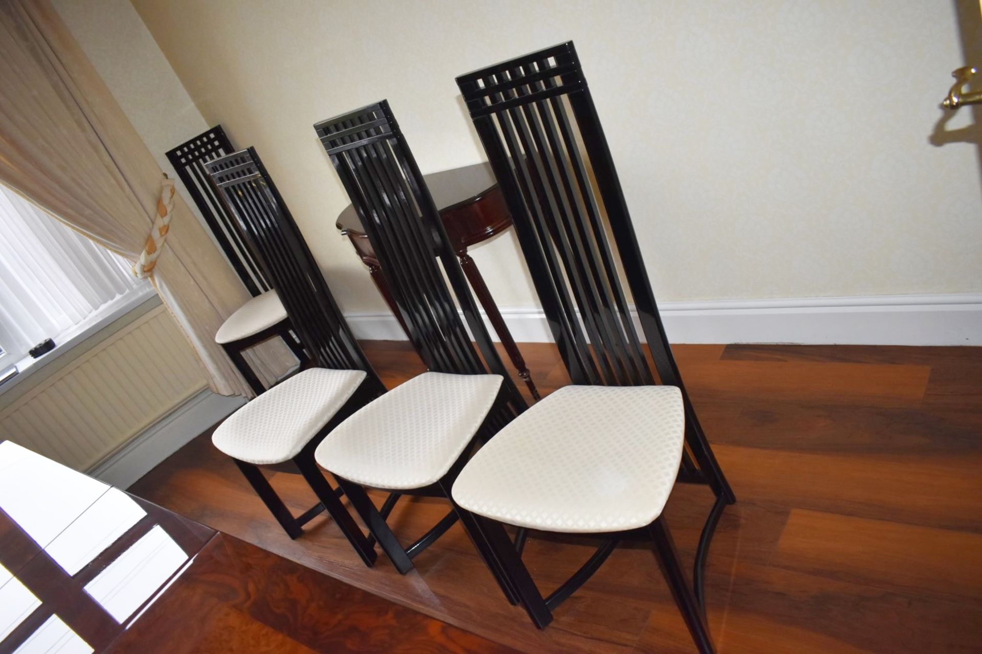 8 x High Back Dining Chairs - Set of Eight Elegant High Back Oriental Style Chairs With Black Finish - Image 3 of 11