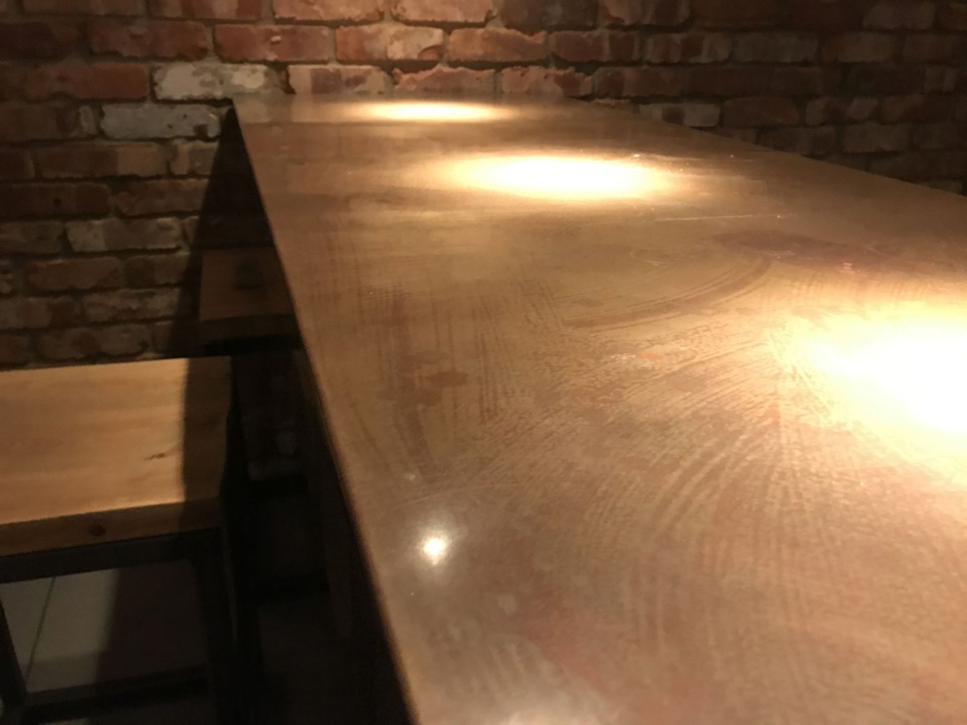 1 x Restaurant Dining Table With Industrial Metal Base and Copper Top - Size H91 x W180 x D70 - Image 4 of 7