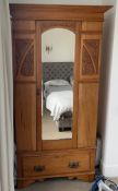 1 x Solid Wood 1-Door, 1-Drawer Wardrobe With Art Nouveau Style Carving On The Front - Dimensions: