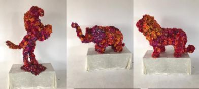 3 x Floral Animals - 1 Elephant / 1 Horse / 1 Lion - CL548 - Location: Near Market Harborough