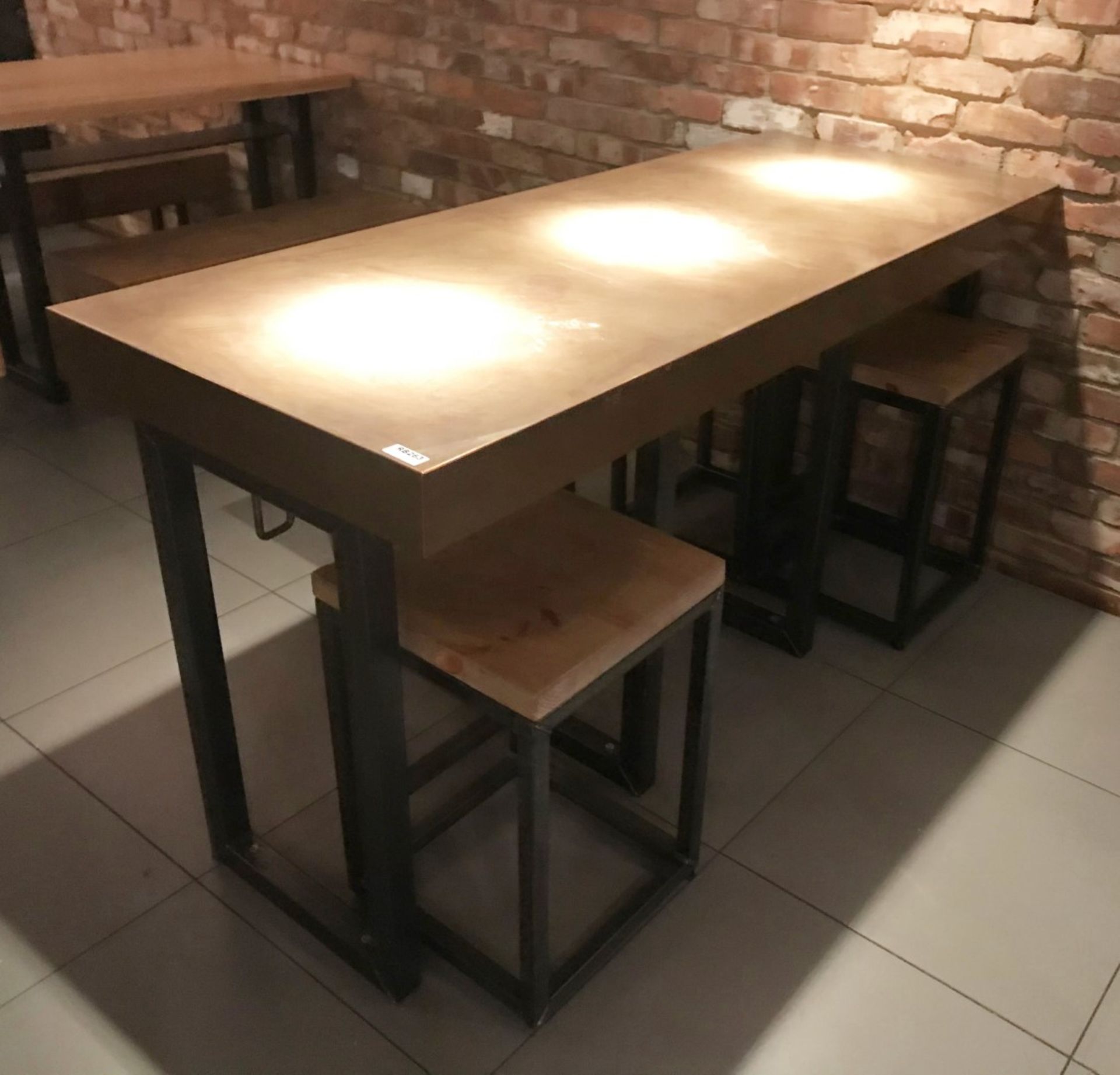 1 x Restaurant Dining Table With Industrial Metal Base and Copper Top - Size H91 x W180 x D70 cms -