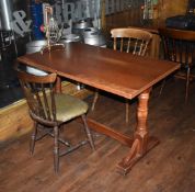 1 x Restaurant Pub Table With Two Chairs and Industrial Light Fitting With Pipe Design and 240v Plug