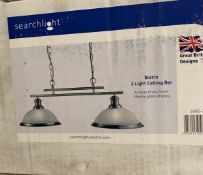 1 x Searchlight Bistro 2 Light Ceiling Bar in Antique Brass - Ref: 2682-2AB - New Boxed - RRP: £115