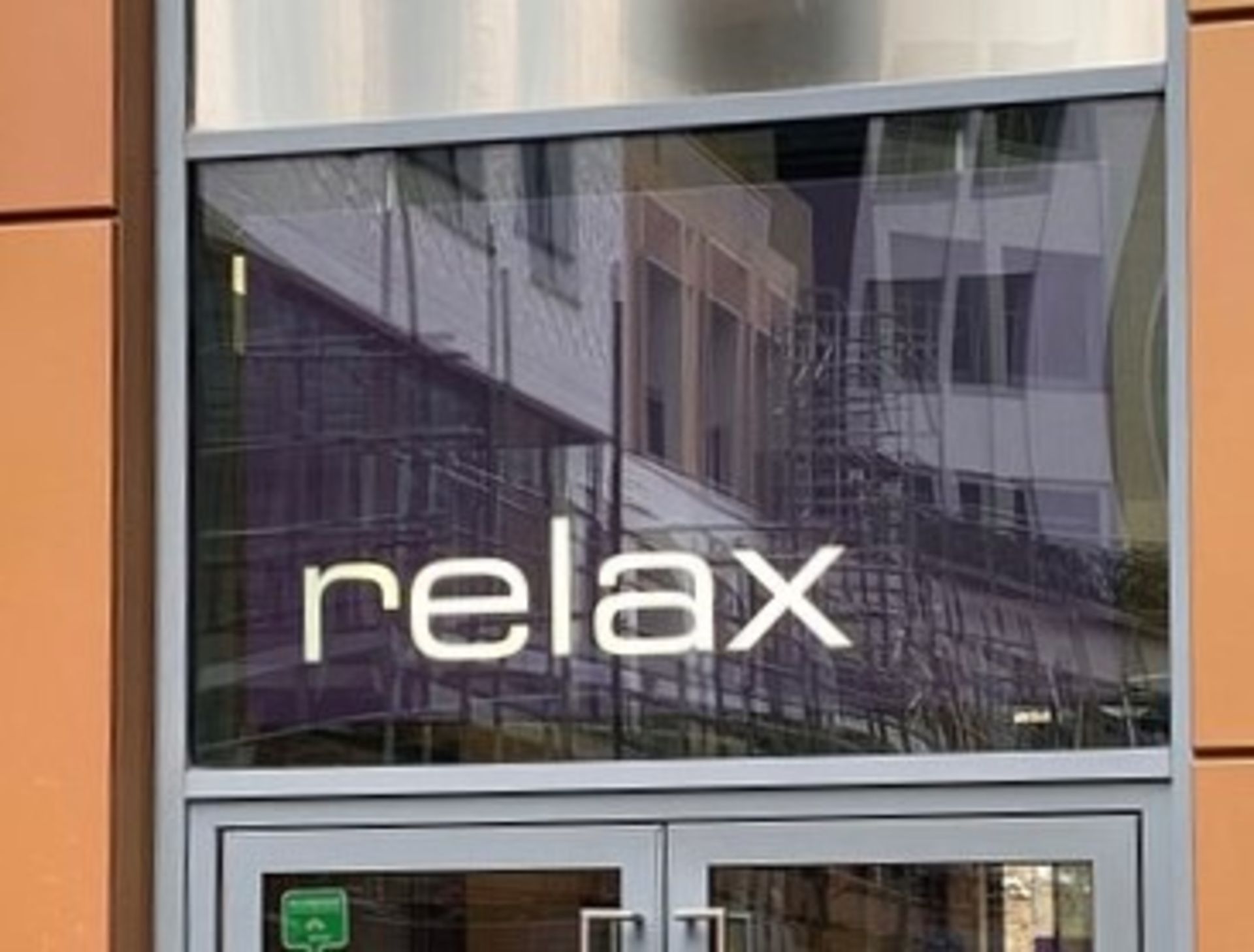 1 x Cool White RELAX Advertisement Illuminated Signage - Individual Perspex Letters Mounted on Rails