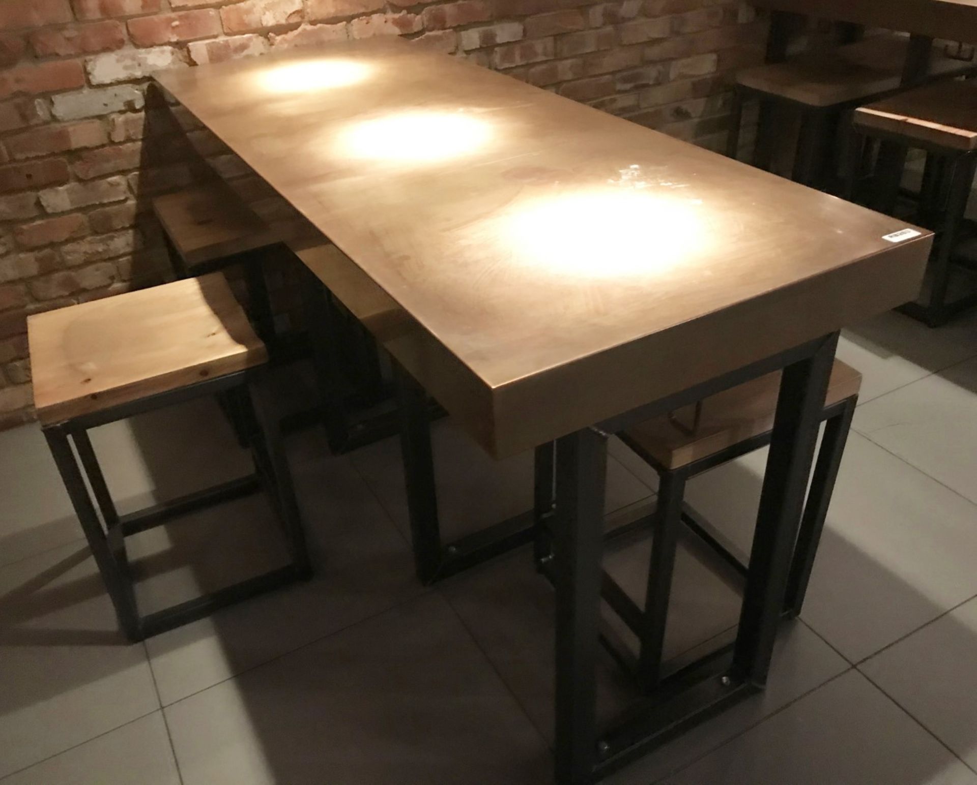 1 x Restaurant Dining Table With Industrial Metal Base and Copper Top - Size H91 x W180 x D70 - Image 5 of 7