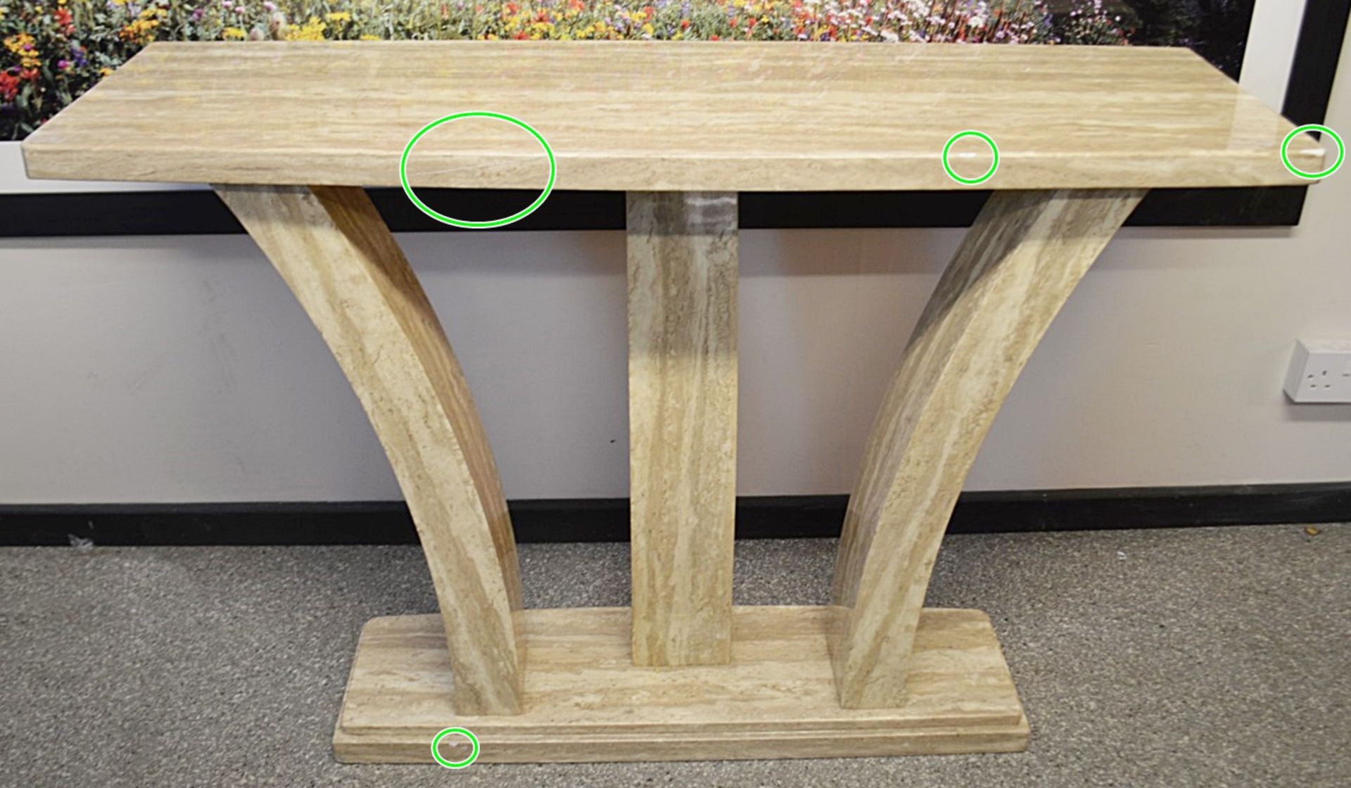 1 x Elegant Faux Marble Console Table - Dimensions: H79 x W126 x D41cm *Read Condition Report* - Image 2 of 9