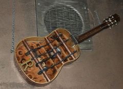 1 x Full-Size Decorative Wall Hung Guitar With Copper Pipe, Bike Chains and The Letter R - CL586 -