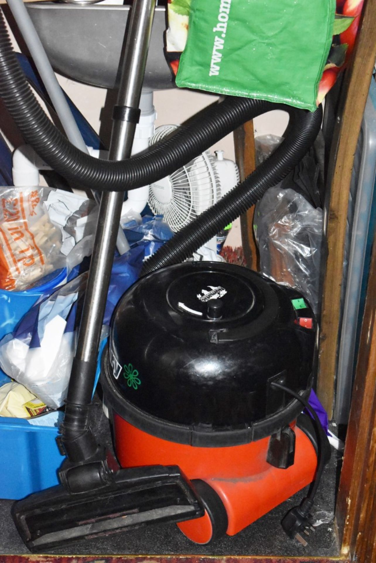 1 x Contents of Storage Room Including Numatic Henry Hoover, Fan, Duster, Mop Heads, Brush and
