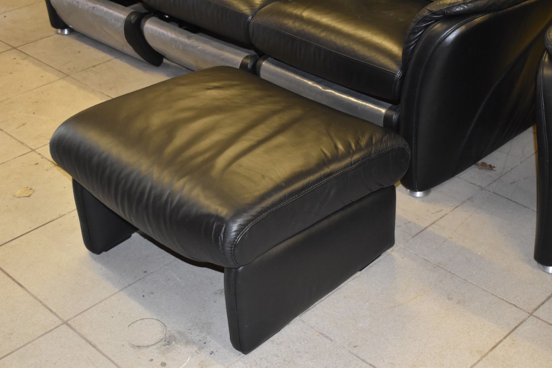 1 x Black Leather Reclining Sofa Set With Two Reclining Armchairs and Footstool - To Be Removed From - Image 6 of 14