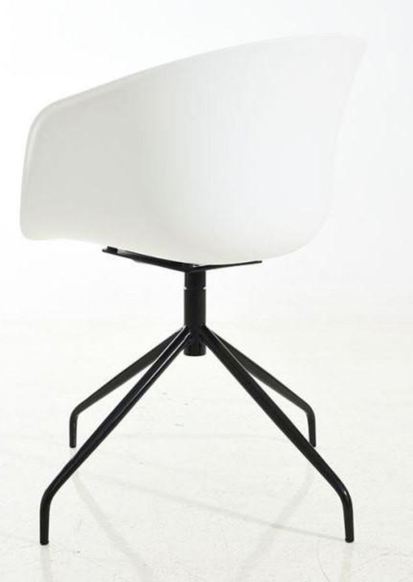 A Set Of 4 x Elegant 'NOVA' Dining Chairs With White Curved Seats And Black Metal Swivel Bases - Image 3 of 3