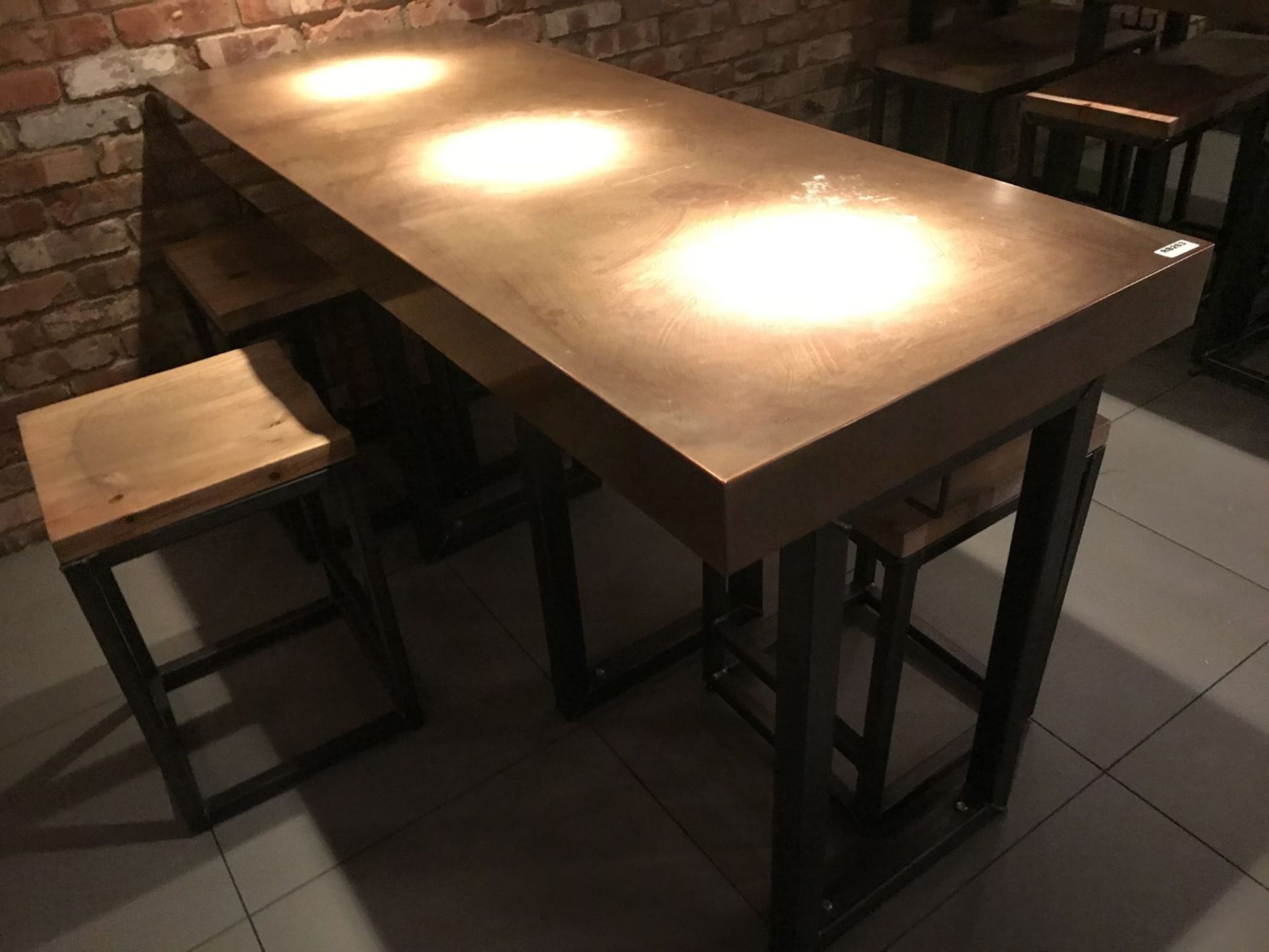 1 x Restaurant Dining Table With Industrial Metal Base and Copper Top - Size H91 x W180 x D70 - Image 3 of 7