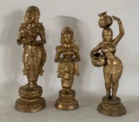 3 x Large Gold Coloured Indian Dolls - Dimensions: 102x40cm, 84x30cm, 97x34cm - Ref: Lot 82 -